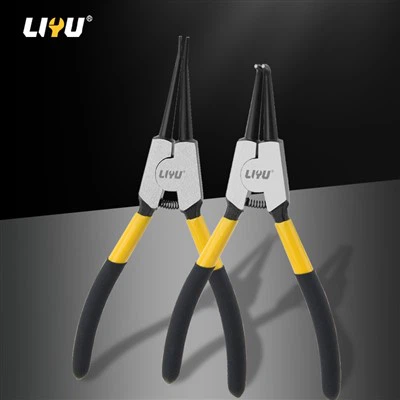 Klešče za vpenjalne obročke za notranji in zunanji dvojni-namen Industrial Grade Card Rumene klešče Komplet vzmetnih klešč za kartice Odprte razširitvene klešče 175 mm*4 kosi